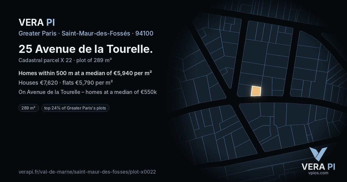 25 Avenue de la Tourelle, Saint-Maur-des-Fossés at night – the plot lit, the parcels around coloured by the prices near them