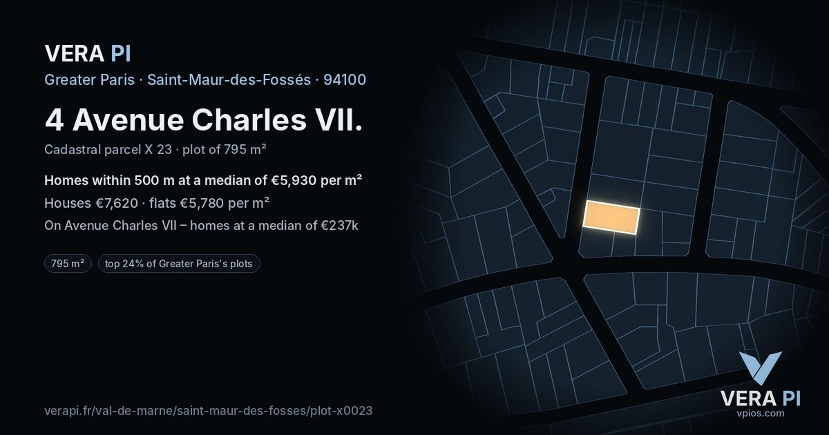 4 Avenue Charles VII, Saint-Maur-des-Fossés at night – the plot lit, the parcels around coloured by the prices near them
