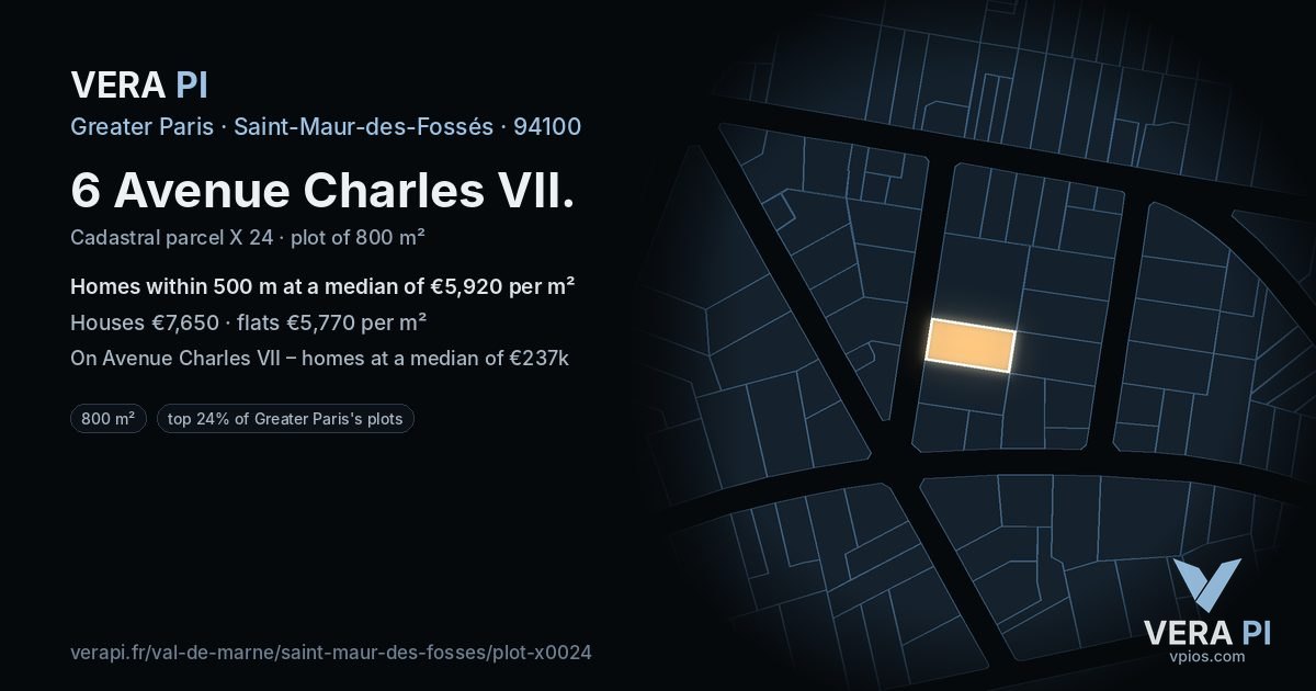 6 Avenue Charles VII, Saint-Maur-des-Fossés at night – the plot lit, the parcels around coloured by the prices near them