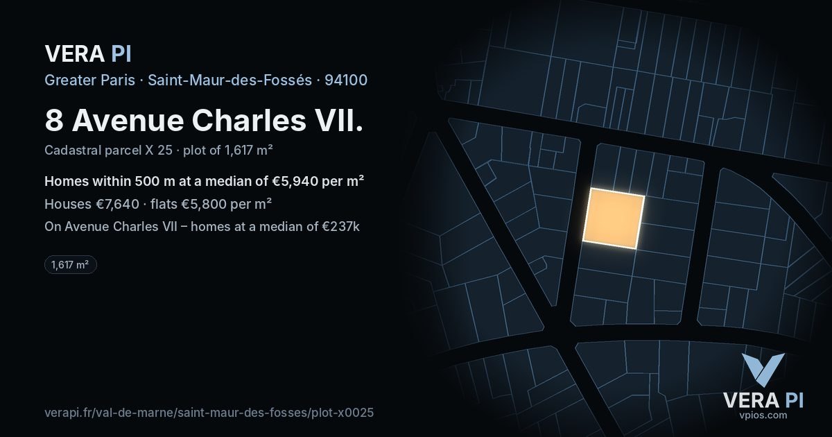 8 Avenue Charles VII, Saint-Maur-des-Fossés at night – the plot lit, the parcels around coloured by the prices near them