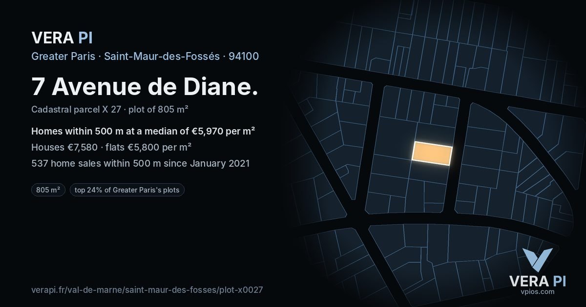 7 Avenue de Diane, Saint-Maur-des-Fossés at night – the plot lit, the parcels around coloured by the prices near them