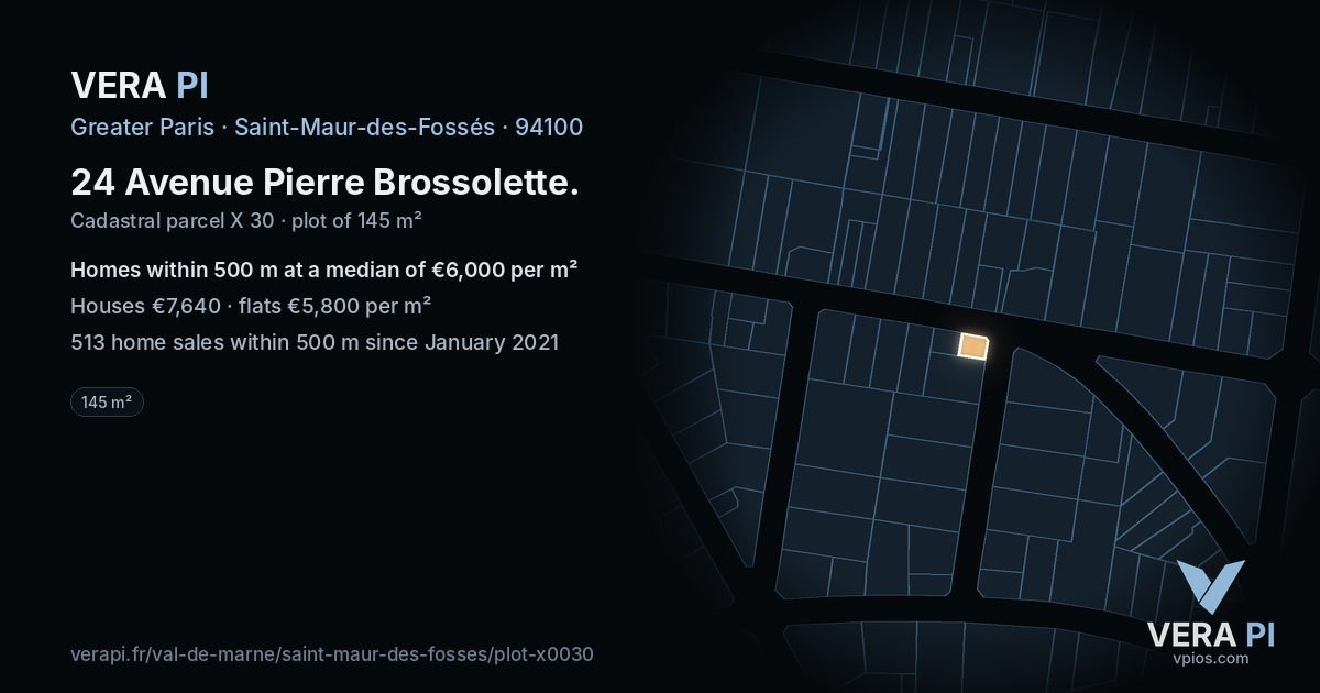24 Avenue Pierre Brossolette, Saint-Maur-des-Fossés at night – the plot lit, the parcels around coloured by the prices near them