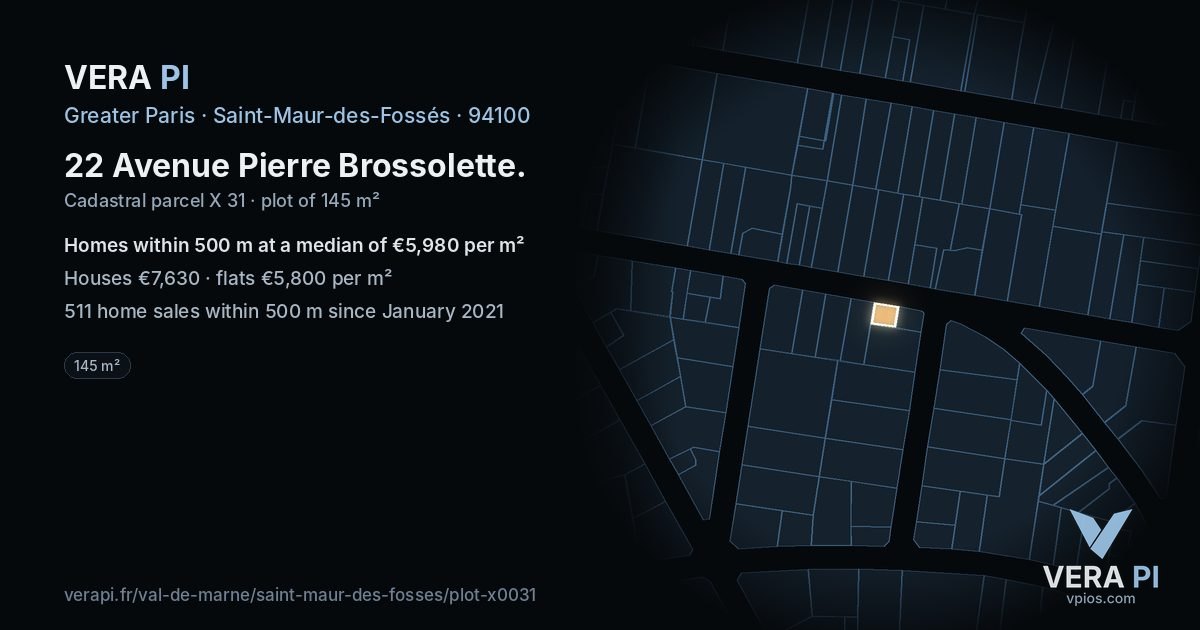 22 Avenue Pierre Brossolette, Saint-Maur-des-Fossés at night – the plot lit, the parcels around coloured by the prices near them