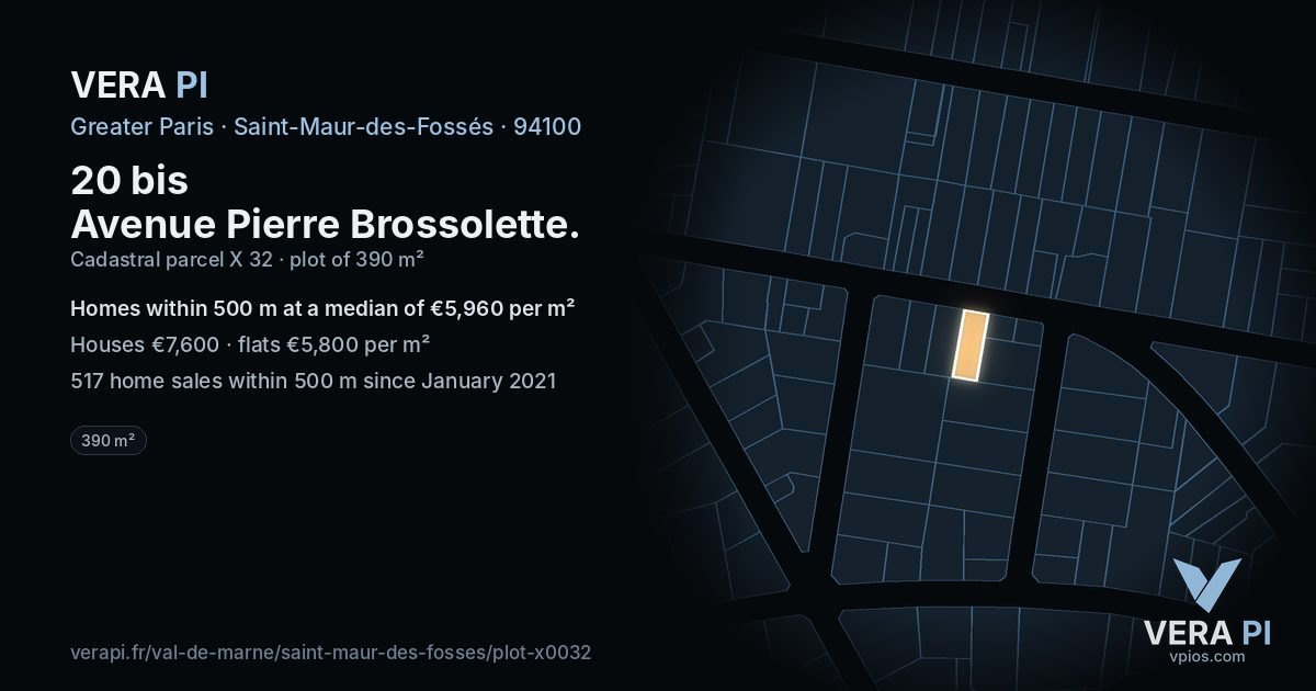 20 bis Avenue Pierre Brossolette, Saint-Maur-des-Fossés at night – the plot lit, the parcels around coloured by the prices near them