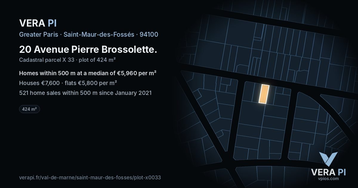 20 Avenue Pierre Brossolette, Saint-Maur-des-Fossés at night – the plot lit, the parcels around coloured by the prices near them