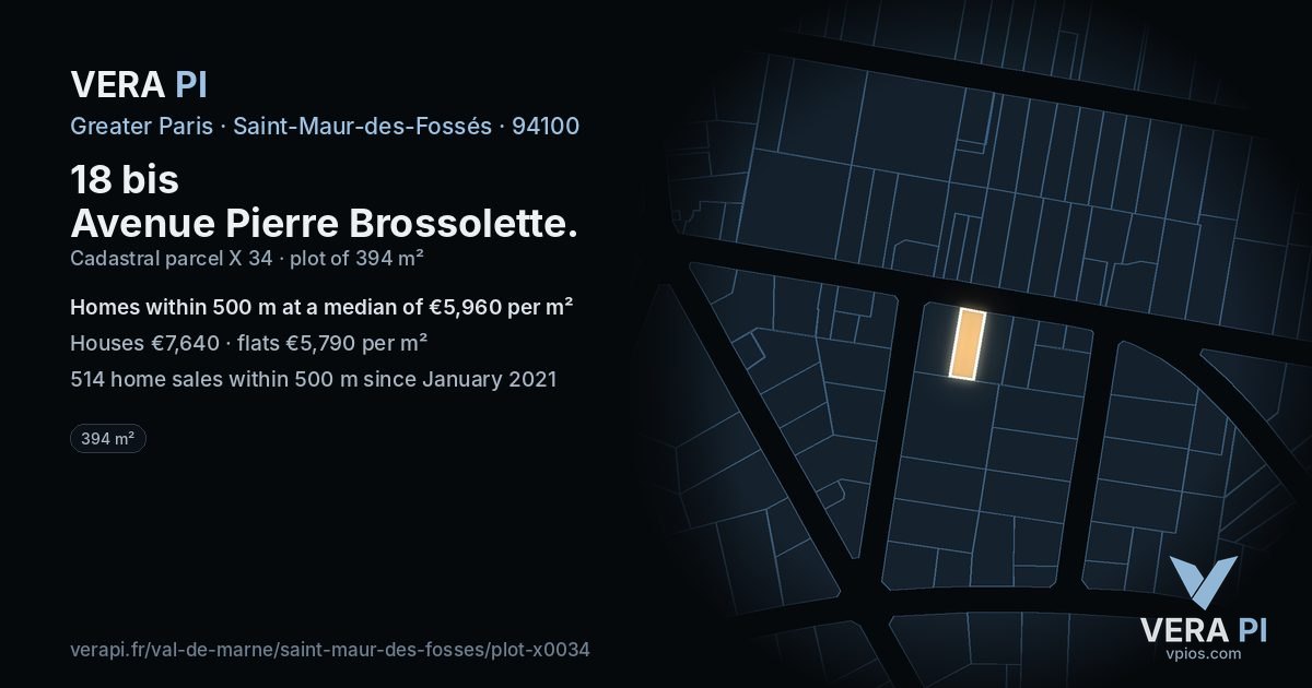 18 bis Avenue Pierre Brossolette, Saint-Maur-des-Fossés at night – the plot lit, the parcels around coloured by the prices near them