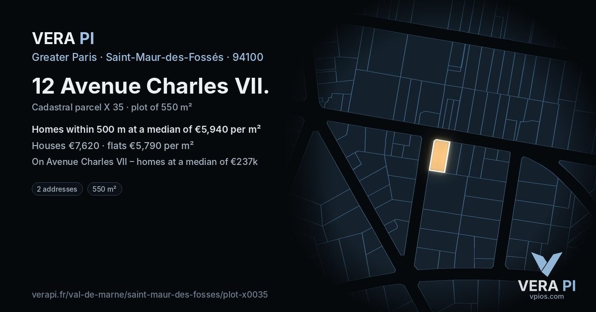 12 Avenue Charles VII, Saint-Maur-des-Fossés at night – the plot lit, the parcels around coloured by the prices near them