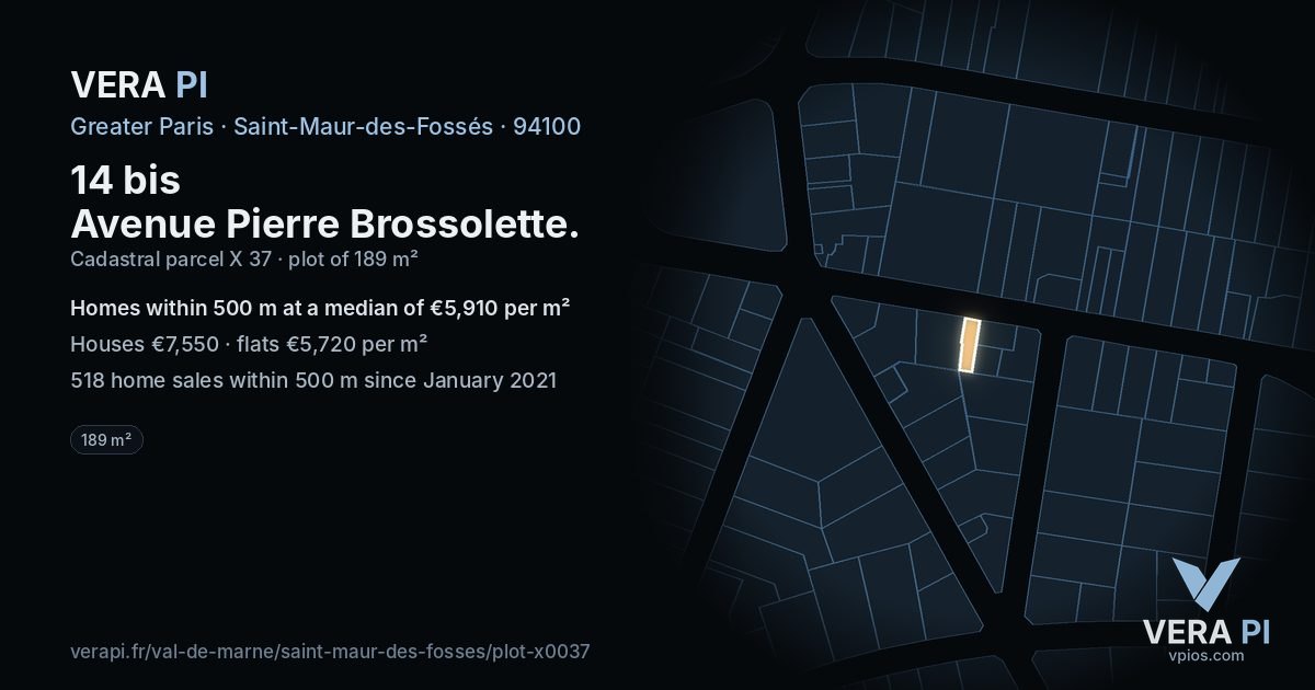 14 bis Avenue Pierre Brossolette, Saint-Maur-des-Fossés at night – the plot lit, the parcels around coloured by the prices near them