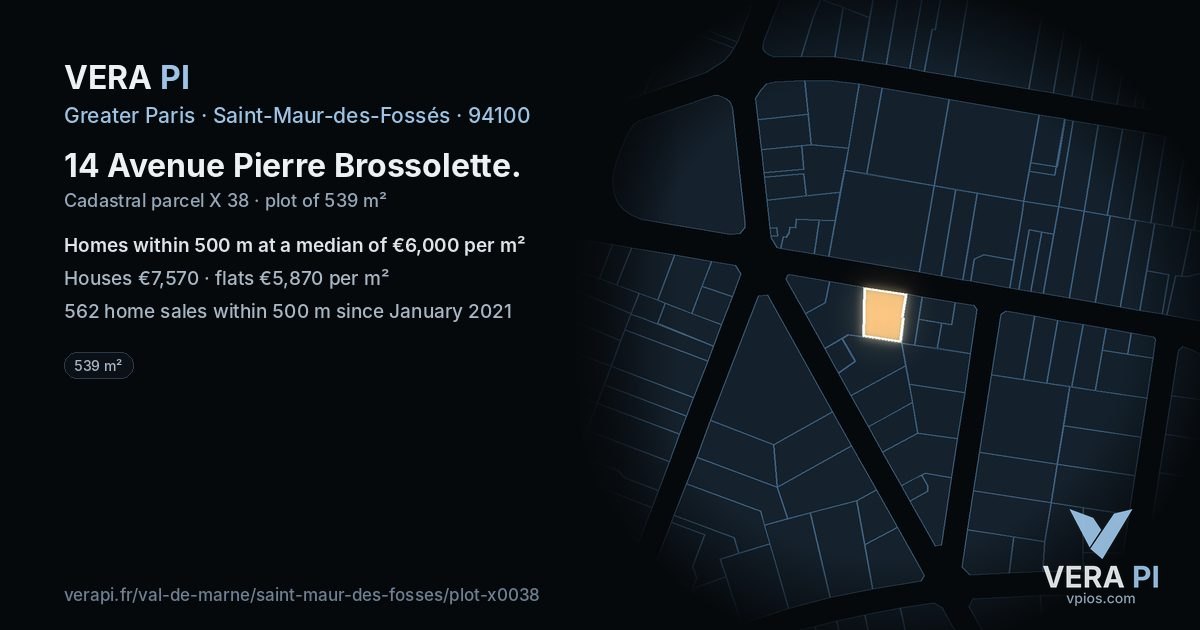 14 Avenue Pierre Brossolette, Saint-Maur-des-Fossés at night – the plot lit, the parcels around coloured by the prices near them