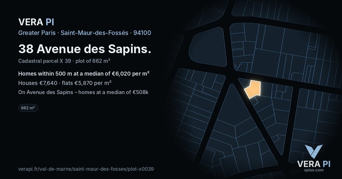 38 Avenue des Sapins, Saint-Maur-des-Fossés at night – the plot lit, the parcels around coloured by the prices near them