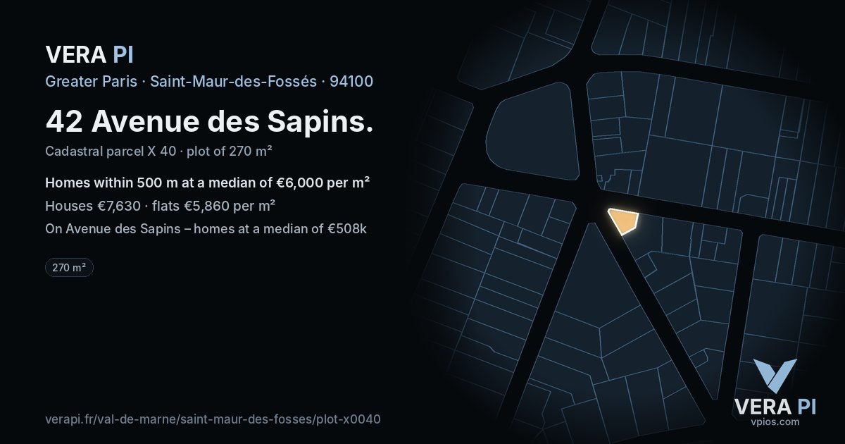 42 Avenue des Sapins, Saint-Maur-des-Fossés at night – the plot lit, the parcels around coloured by the prices near them