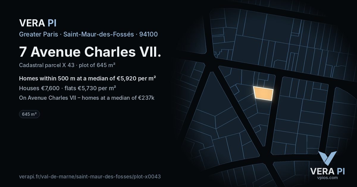 7 Avenue Charles VII, Saint-Maur-des-Fossés at night – the plot lit, the parcels around coloured by the prices near them