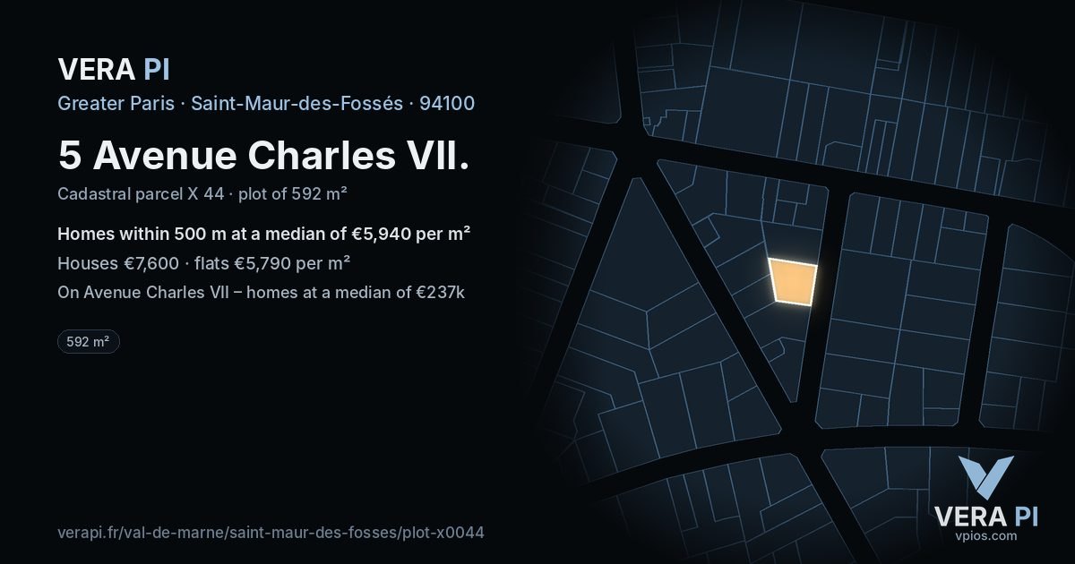 5 Avenue Charles VII, Saint-Maur-des-Fossés at night – the plot lit, the parcels around coloured by the prices near them