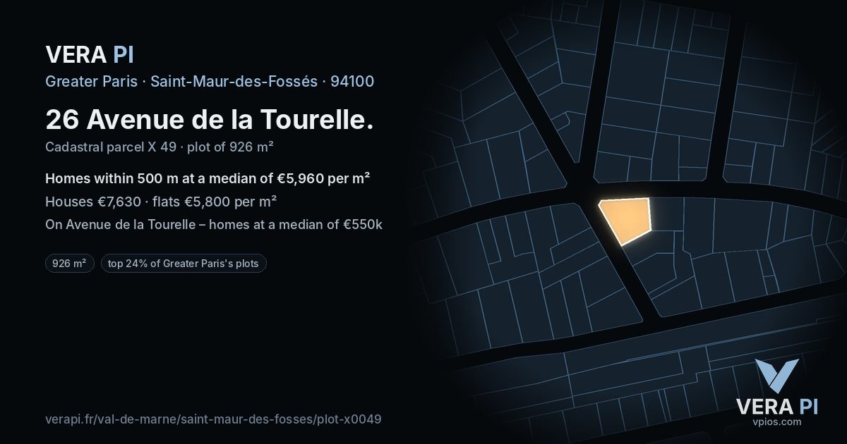 26 Avenue de la Tourelle, Saint-Maur-des-Fossés at night – the plot lit, the parcels around coloured by the prices near them