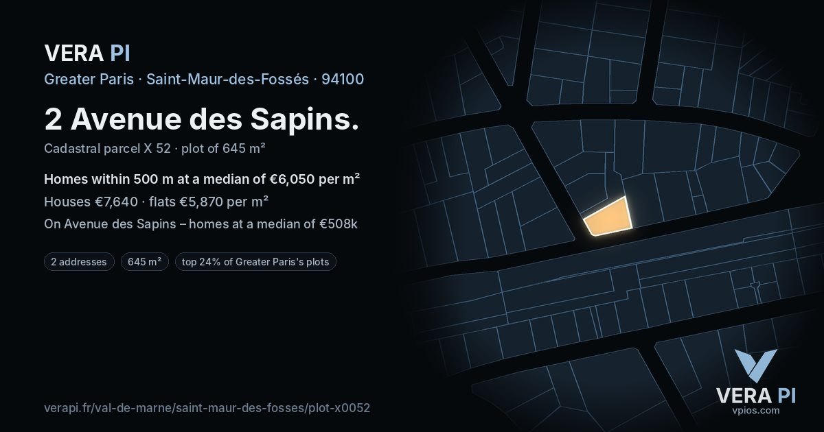 2 Avenue des Sapins, Saint-Maur-des-Fossés at night – the plot lit, the parcels around coloured by the prices near them
