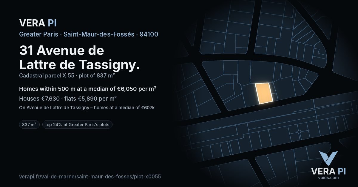 31 Avenue de Lattre de Tassigny, Saint-Maur-des-Fossés at night – the plot lit, the parcels around coloured by the prices near them