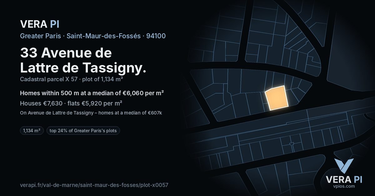 33 Avenue de Lattre de Tassigny, Saint-Maur-des-Fossés at night – the plot lit, the parcels around coloured by the prices near them