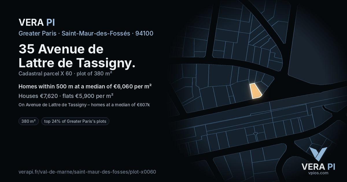 35 Avenue de Lattre de Tassigny, Saint-Maur-des-Fossés at night – the plot lit, the parcels around coloured by the prices near them