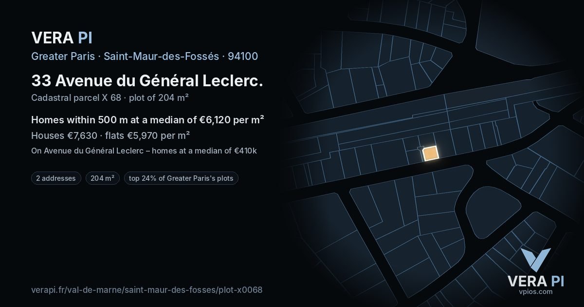 33 Avenue du Général Leclerc, Saint-Maur-des-Fossés at night – the plot lit, the parcels around coloured by the prices near them