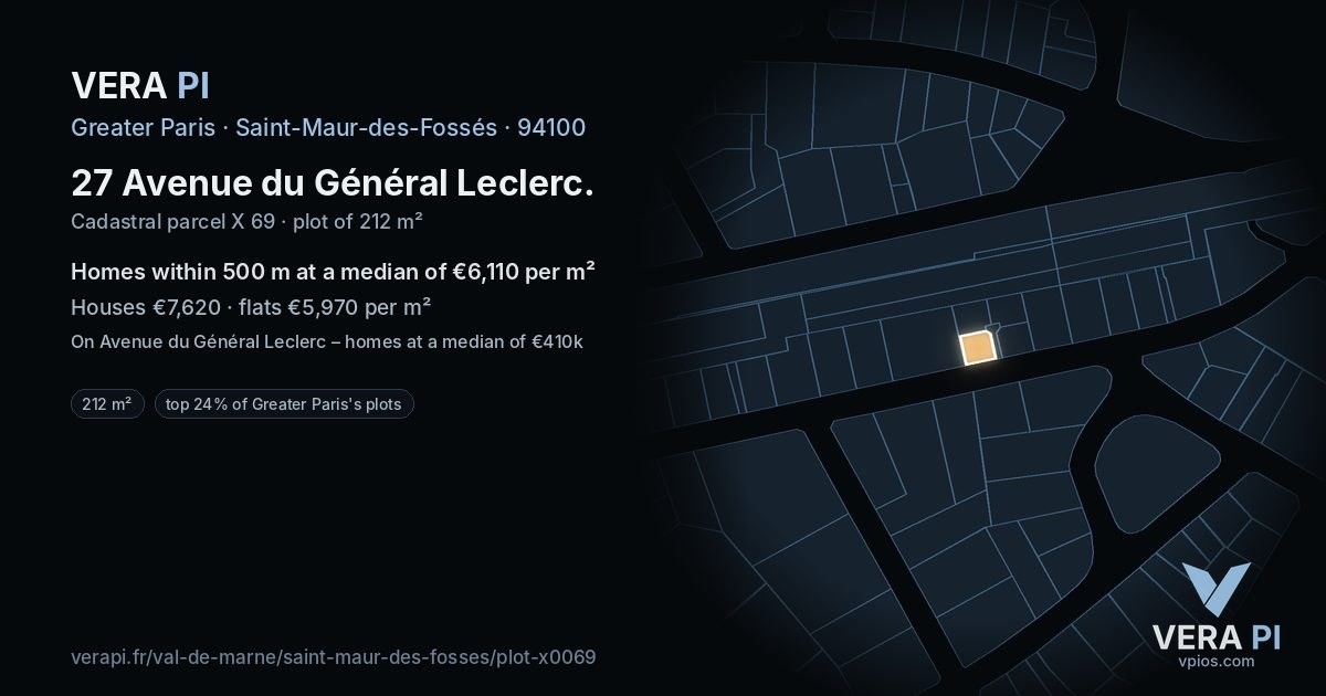 27 Avenue du Général Leclerc, Saint-Maur-des-Fossés at night – the plot lit, the parcels around coloured by the prices near them