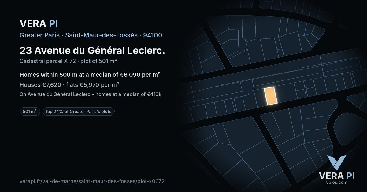 23 Avenue du Général Leclerc, Saint-Maur-des-Fossés at night – the plot lit, the parcels around coloured by the prices near them