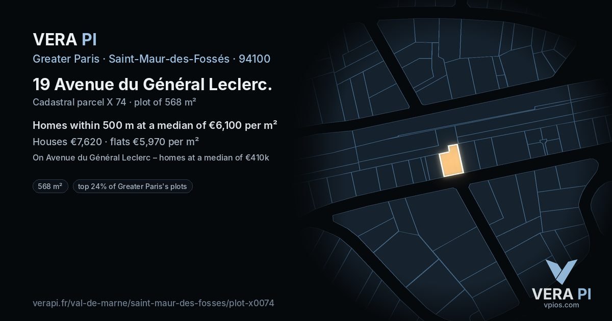 19 Avenue du Général Leclerc, Saint-Maur-des-Fossés at night – the plot lit, the parcels around coloured by the prices near them