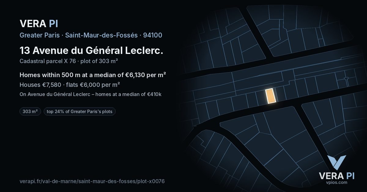13 Avenue du Général Leclerc, Saint-Maur-des-Fossés at night – the plot lit, the parcels around coloured by the prices near them