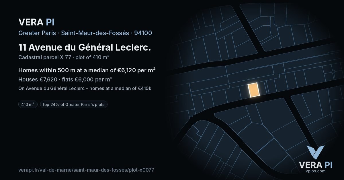 11 Avenue du Général Leclerc, Saint-Maur-des-Fossés at night – the plot lit, the parcels around coloured by the prices near them