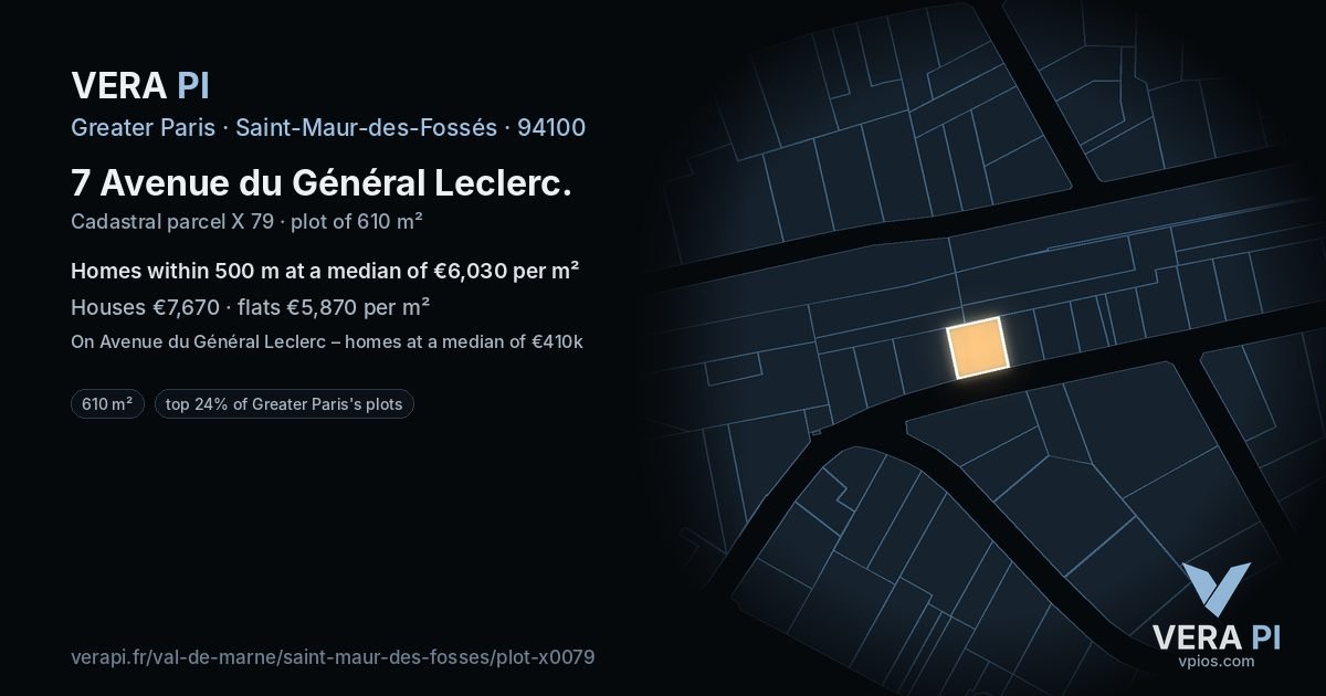 7 Avenue du Général Leclerc, Saint-Maur-des-Fossés at night – the plot lit, the parcels around coloured by the prices near them