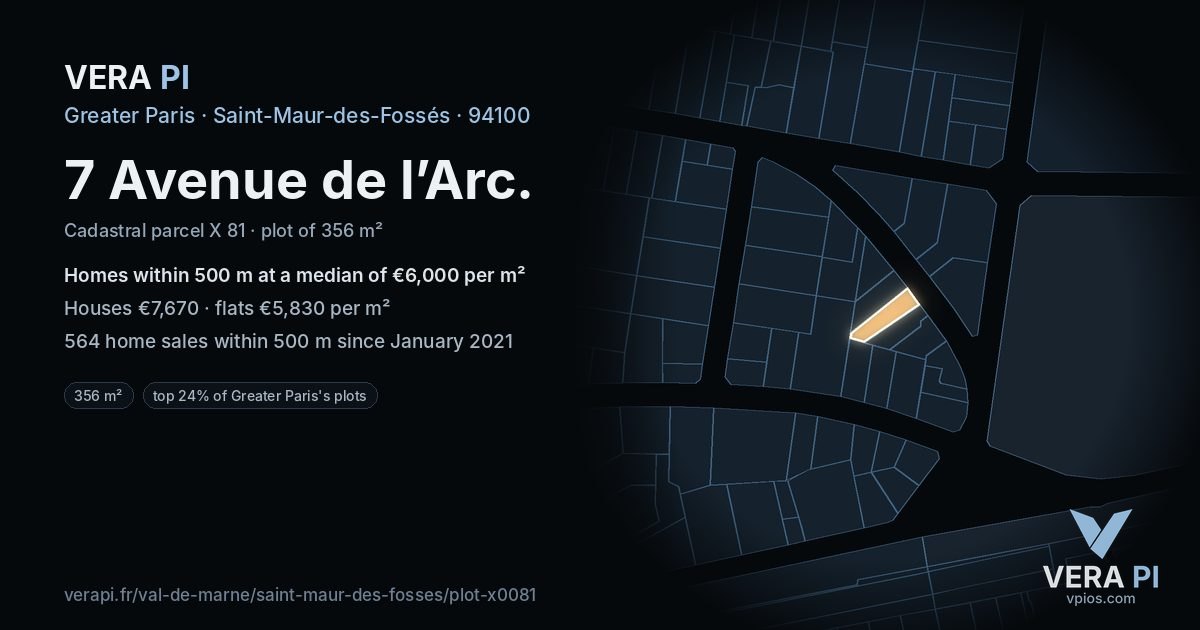 7 Avenue de l’Arc, Saint-Maur-des-Fossés at night – the plot lit, the parcels around coloured by the prices near them