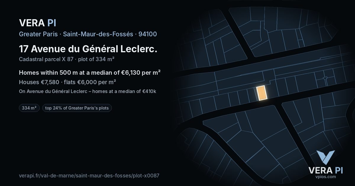 17 Avenue du Général Leclerc, Saint-Maur-des-Fossés at night – the plot lit, the parcels around coloured by the prices near them