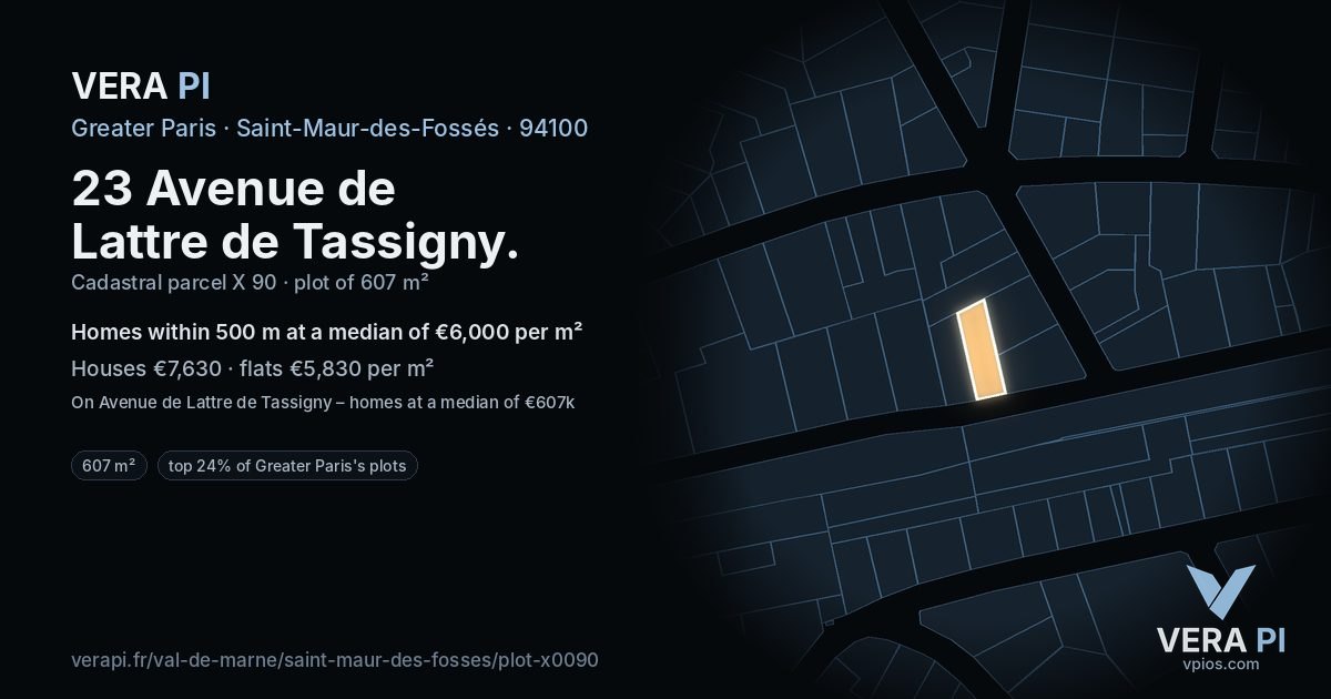 23 Avenue de Lattre de Tassigny, Saint-Maur-des-Fossés at night – the plot lit, the parcels around coloured by the prices near them