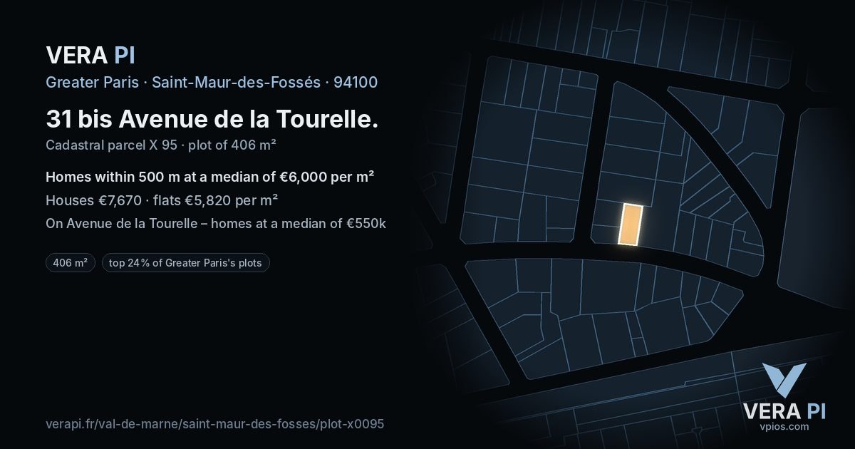 31 bis Avenue de la Tourelle, Saint-Maur-des-Fossés at night – the plot lit, the parcels around coloured by the prices near them