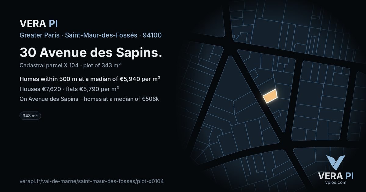 30 Avenue des Sapins, Saint-Maur-des-Fossés at night – the plot lit, the parcels around coloured by the prices near them