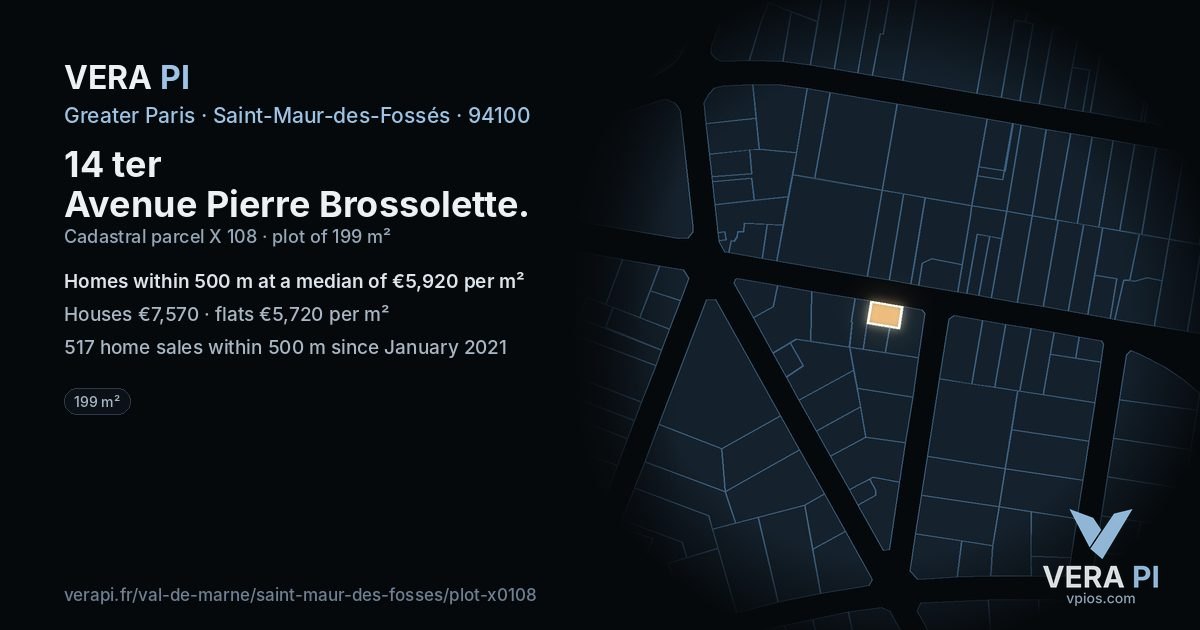 14 ter Avenue Pierre Brossolette, Saint-Maur-des-Fossés at night – the plot lit, the parcels around coloured by the prices near them
