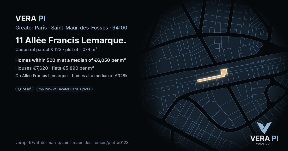 11 Allée Francis Lemarque, Saint-Maur-des-Fossés at night – the plot lit, the parcels around coloured by the prices near them