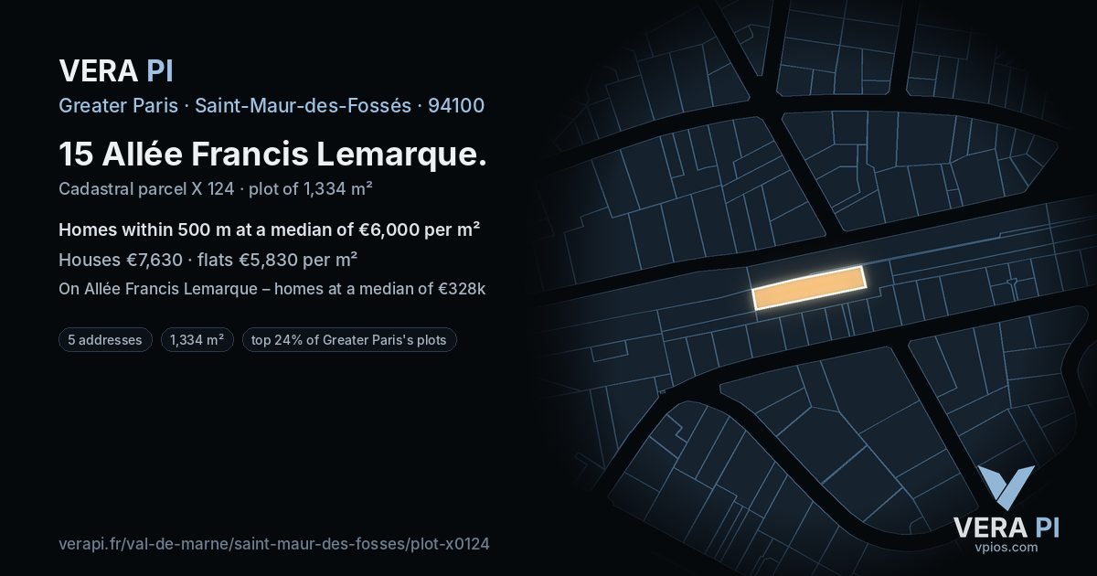 15 Allée Francis Lemarque, Saint-Maur-des-Fossés at night – the plot lit, the parcels around coloured by the prices near them