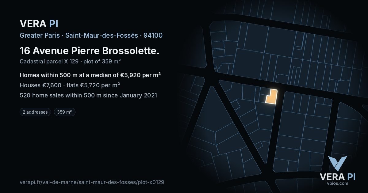 16 Avenue Pierre Brossolette, Saint-Maur-des-Fossés at night – the plot lit, the parcels around coloured by the prices near them