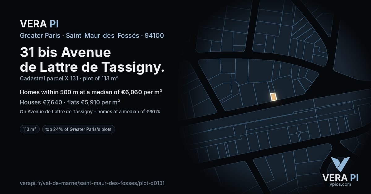 31 bis Avenue de Lattre de Tassigny, Saint-Maur-des-Fossés at night – the plot lit, the parcels around coloured by the prices near them
