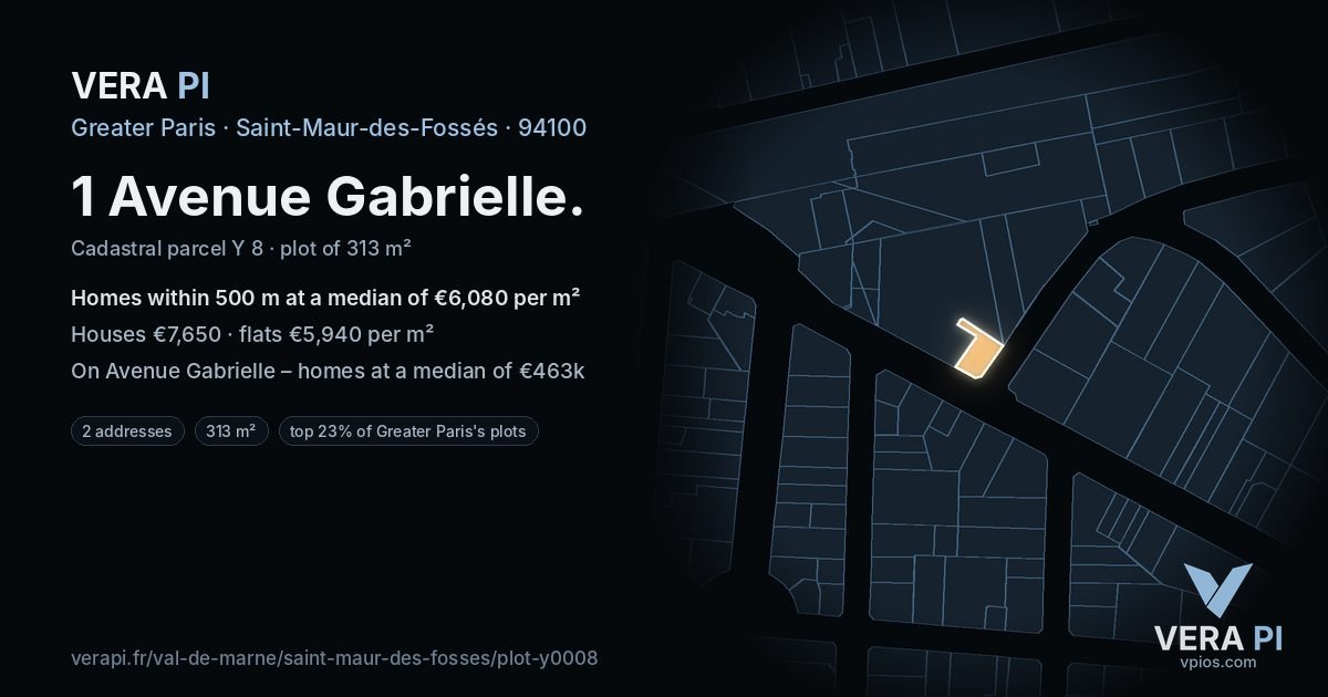 1 Avenue Gabrielle, Saint-Maur-des-Fossés at night – the plot lit, the parcels around coloured by the prices near them