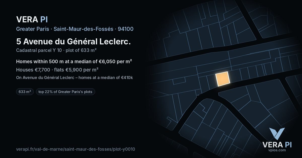 5 Avenue du Général Leclerc, Saint-Maur-des-Fossés at night – the plot lit, the parcels around coloured by the prices near them