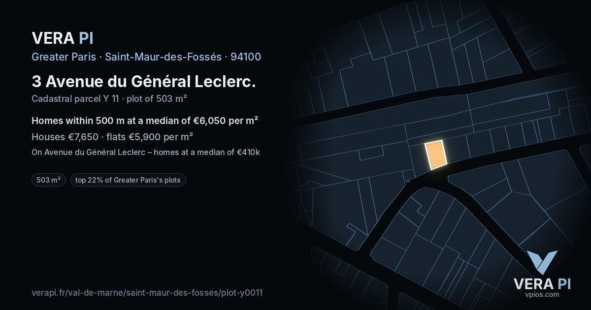 3 Avenue du Général Leclerc, Saint-Maur-des-Fossés at night – the plot lit, the parcels around coloured by the prices near them