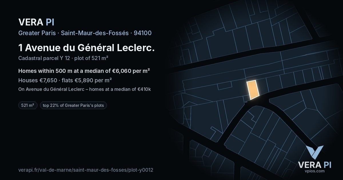 1 Avenue du Général Leclerc, Saint-Maur-des-Fossés at night – the plot lit, the parcels around coloured by the prices near them