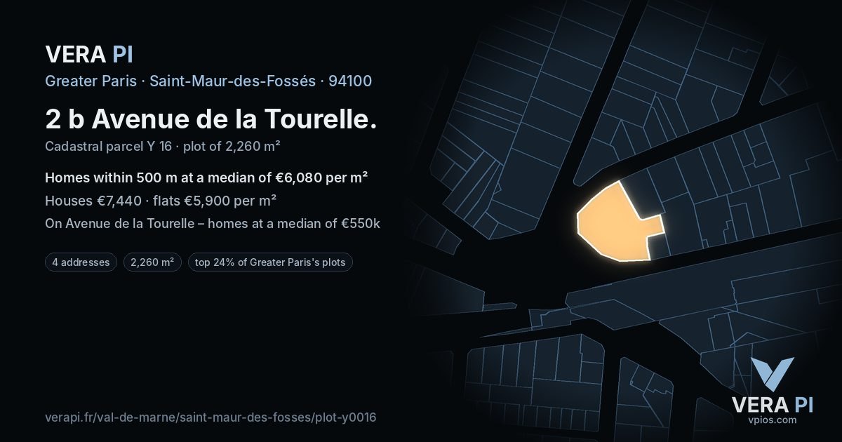 2 b Avenue de la Tourelle, Saint-Maur-des-Fossés at night – the plot lit, the parcels around coloured by the prices near them
