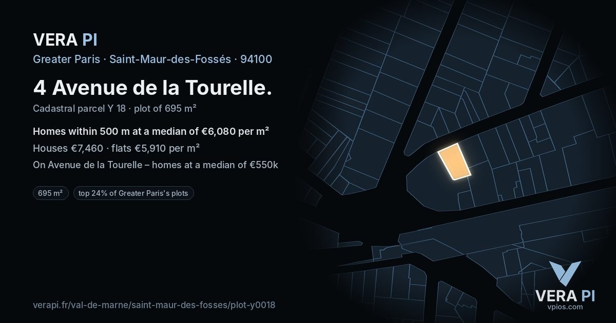 4 Avenue de la Tourelle, Saint-Maur-des-Fossés at night – the plot lit, the parcels around coloured by the prices near them