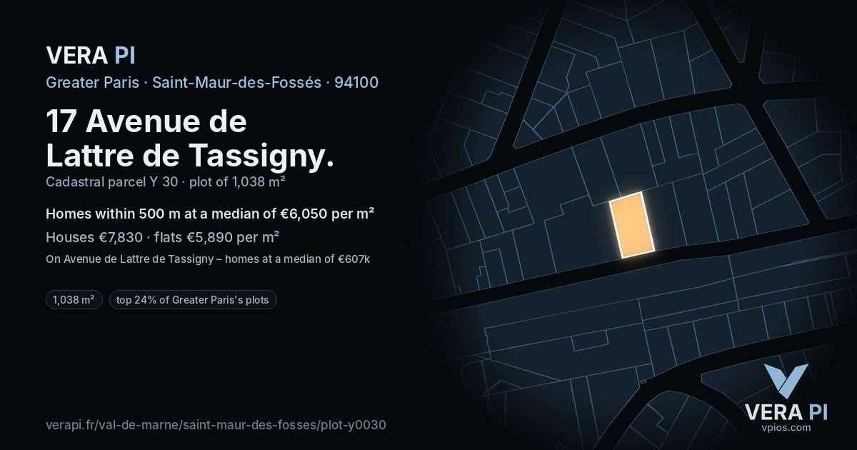 17 Avenue de Lattre de Tassigny, Saint-Maur-des-Fossés at night – the plot lit, the parcels around coloured by the prices near them