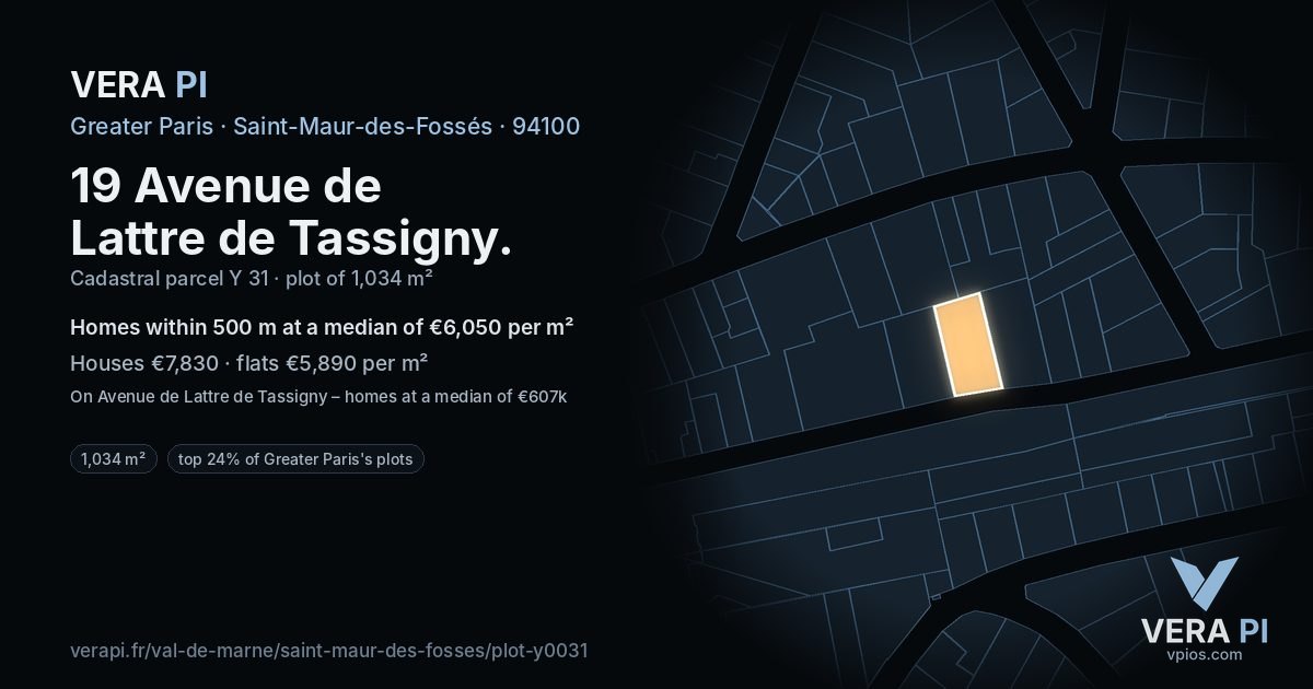 19 Avenue de Lattre de Tassigny, Saint-Maur-des-Fossés at night – the plot lit, the parcels around coloured by the prices near them
