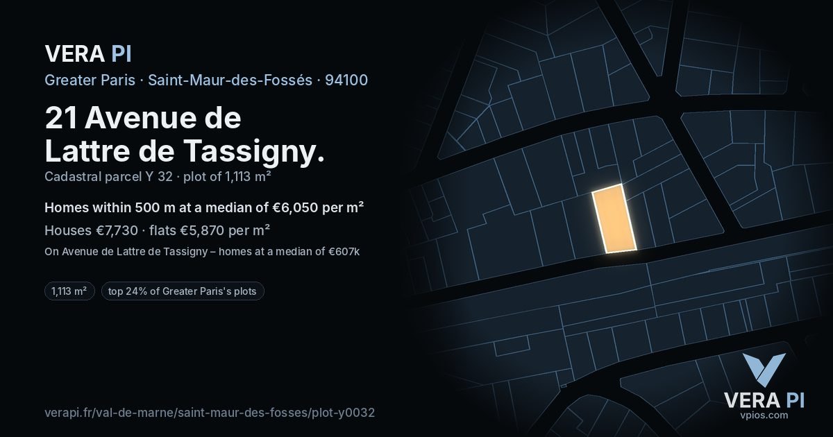 21 Avenue de Lattre de Tassigny, Saint-Maur-des-Fossés at night – the plot lit, the parcels around coloured by the prices near them