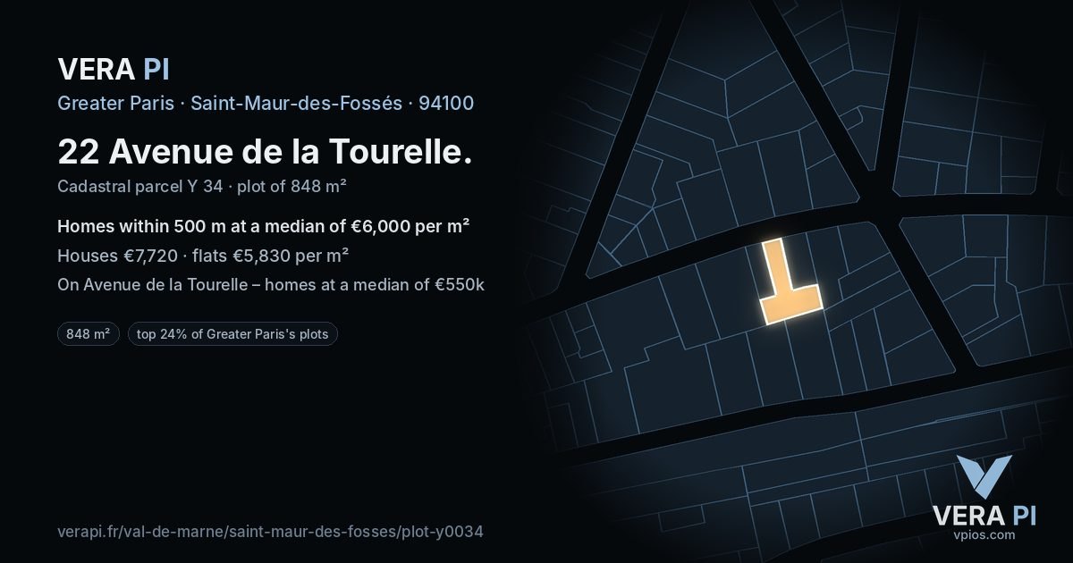 22 Avenue de la Tourelle, Saint-Maur-des-Fossés at night – the plot lit, the parcels around coloured by the prices near them