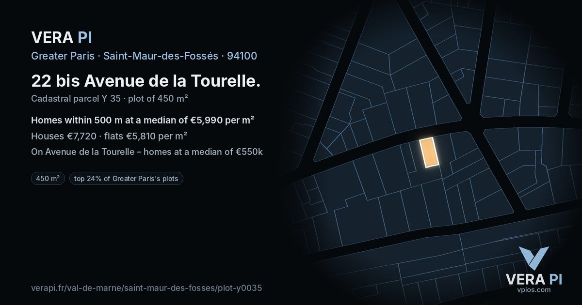 22 bis Avenue de la Tourelle, Saint-Maur-des-Fossés at night – the plot lit, the parcels around coloured by the prices near them